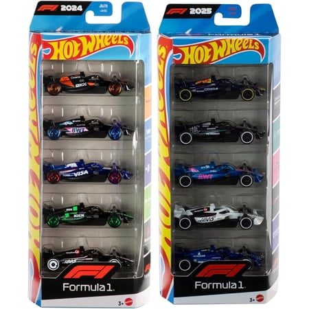 Hot Wheels Formula 1 Die-Cast Cars Bundle of 2 x 5-Pack, F1 2024 and 2025 Teams, Ages 3+