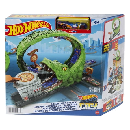 Hot Wheels Gator Loop Pizza Place Playset, Track Set with 1 Toy Car