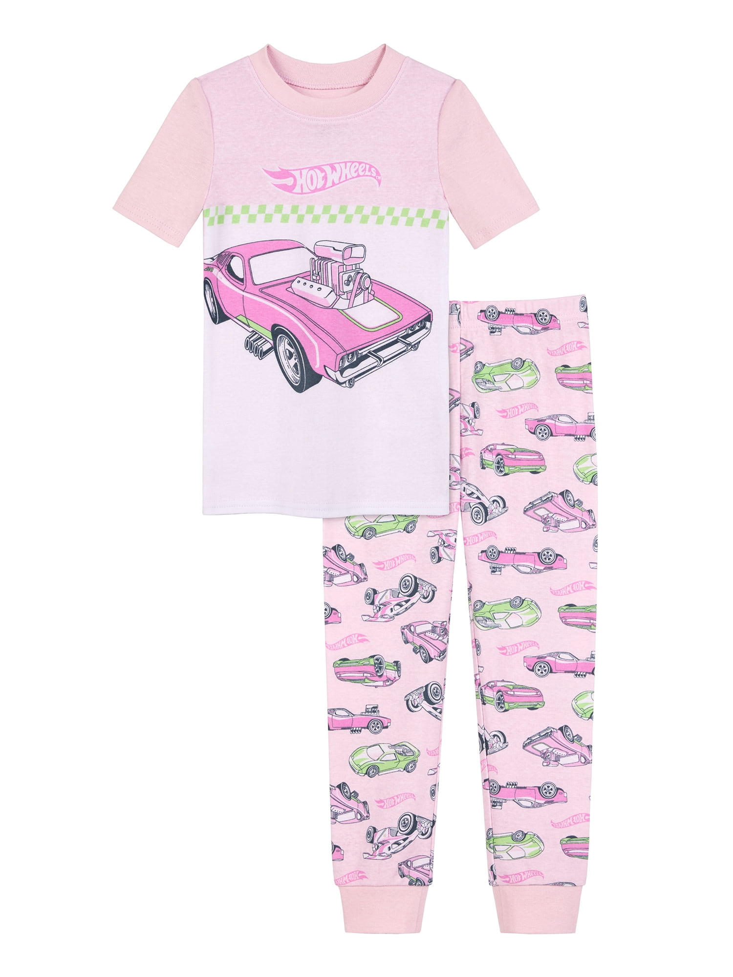 Hot Wheels Girls Cotton Short Sleeve Sleep Top and Pants Pajama Set, 2-Piece, Sizes 4-10