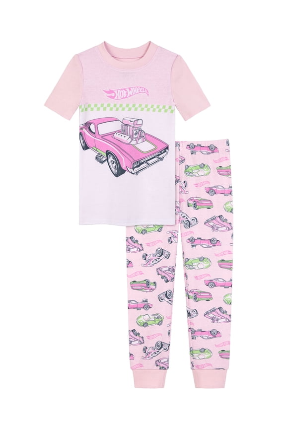 Hot Wheels Girls Cotton Short Sleeve Sleep Top and Pants Pajama Set, 2-Piece, Sizes 4-10