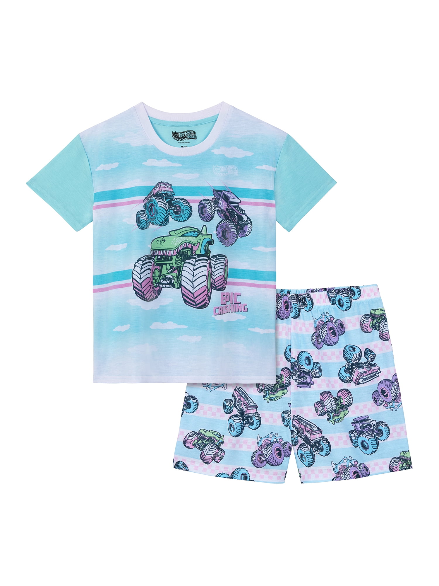 Hot Wheels Girls Short Sleeve Sleep Top and Shorts Pajama Set, 2-Piece, Sizes 4-12