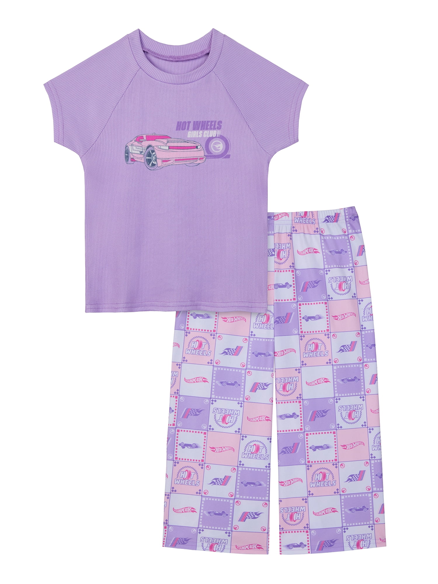 Hot Wheels Girls Short Sleeve Snug Fit Sleep Top and Pants Pajama Set, 2-Piece, Sizes 4-10