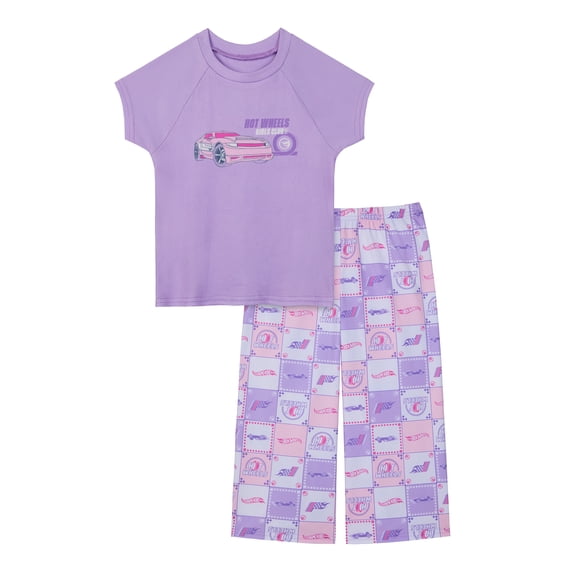 Hot Wheels Girls Short Sleeve Snug Fit Sleep Top and Pants Pajama Set, 2-Piece, Sizes 4-10