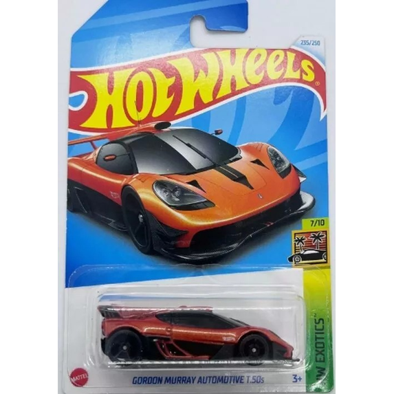 Hot Wheels - Gordon Murray Automotive T.50s | HW Exotics 7/10 | Escala 1:64 | Naranja Metálico | Edición 2024 | Short Card | Coleccionable Y Juguete