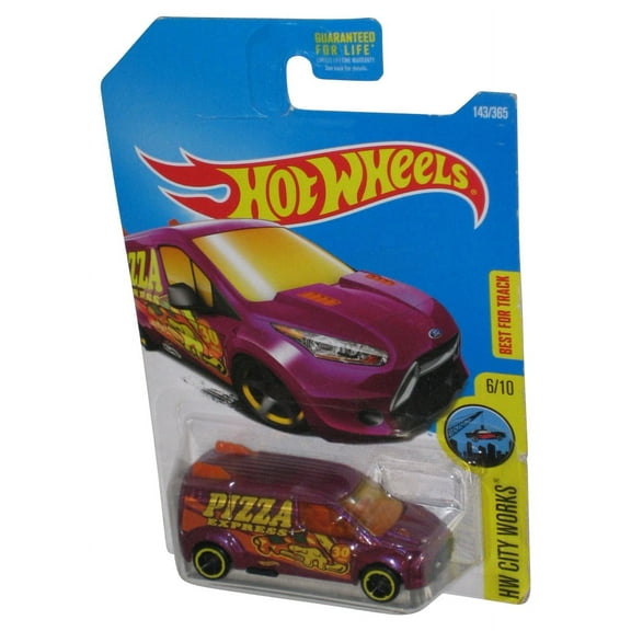 Hot Wheels HW City Works 6/10 (2015) Purple Ford Transit Connect Pizza Express Toy Van 143/365
