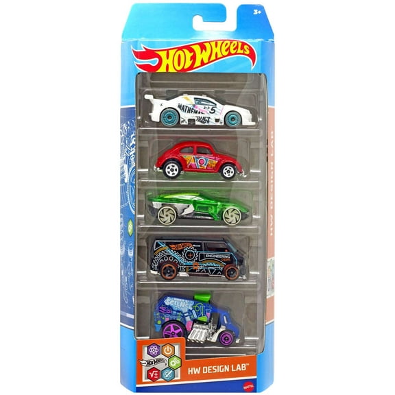 Hot Wheels HW Design Lab VW Beetle, Amazoom, Forward Force, Custom '77 Dodge Van & Cool-One Die Cast Car 5-Pack