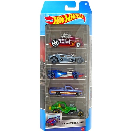 Hot Wheels HW Exposed Engines Custom '72 Chevy LUV, Crate Racer, '42 Willys MB Jeep, Lethal Diesel & Twin Mill Die Cast Car 5-Pack