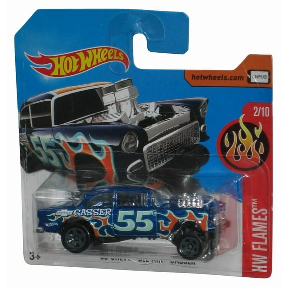 Hot Wheels HW Flames 2/10 (2015) Blue '55 Chevy Bel Air Gasser Toy Truck 109/365 - (Short Card)