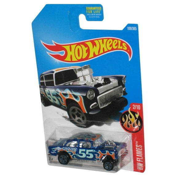 Hot Wheels HW Flames 2/10 (2015) Blue '55 Chevy Bel Air Gasser Toy Truck 109/365