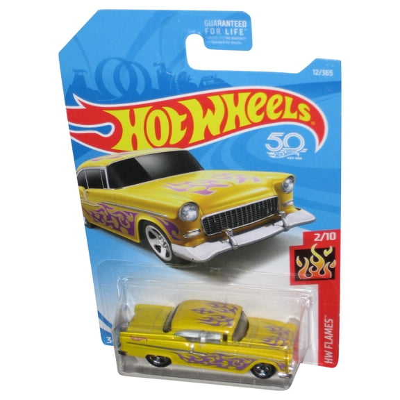 Hot Wheels HW Flames 2/10 (2017) Yellow '55 Chevy Toy Car 12/365