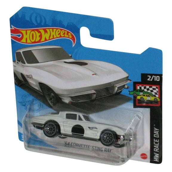Hot Wheels HW Race Day (2018) White '64 Corvette Sting Ray Car 2/10 - (Short Card)