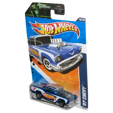 Hot Wheels HW Racing '11 (2010) Blue '57 Chevy Toy Car 160/244 - (Green Lantern Card)