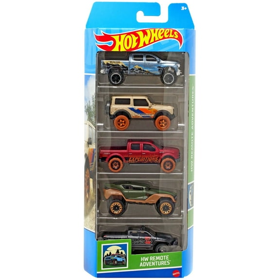 Hot Wheels HW Remote Adventures Off-Duty, '15 Ford F-150, '21 Ford Bronco, Hyper Rocker, '19 Chevy Silverado Trail Boss LT Die Cast Car 5-Pack