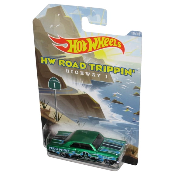 Hot Wheels HW Road Trippin' Highway 1 '66 Chevy Nova Green Toy Car 15/32