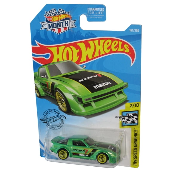 Hot Wheels HW Speed Graphics 2/10 (2019) Green Mazda RX-7 Toy Car 167/250 - (Month Card)