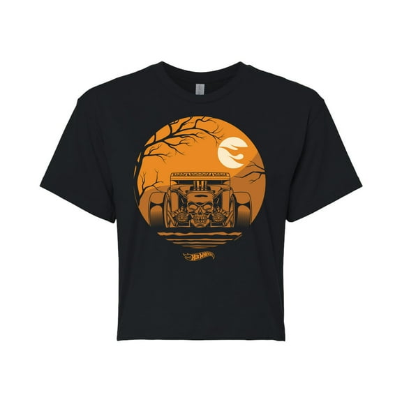 Hot Wheels - Halloween - Haunted Road Skull Car - Juniors Cropped Cotton Blend T-Shirt