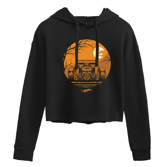 Hot Wheels - Halloween - Haunted Road Skull Car - Juniors Cropped Pullover Hoodie