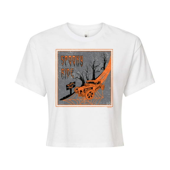Hot Wheels - Halloween - Spooky Road - Juniors Cropped Cotton Blend T-Shirt