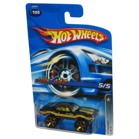 Hot Wheels Hi-Rakers 5/5 (2006) Olds 442 Black Die-Cast Toy Car #105