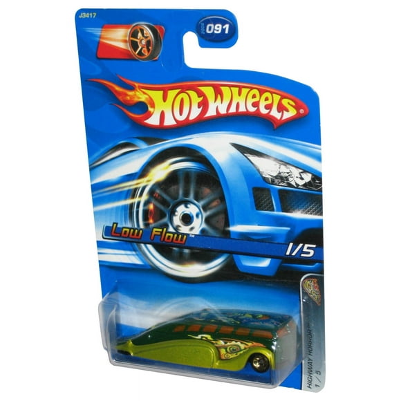Hot Wheels Highway Horror 1/5 (2006) Green Low Flow Toy Car #091 - (Faster Than Ever Red Racing Wheel Card)