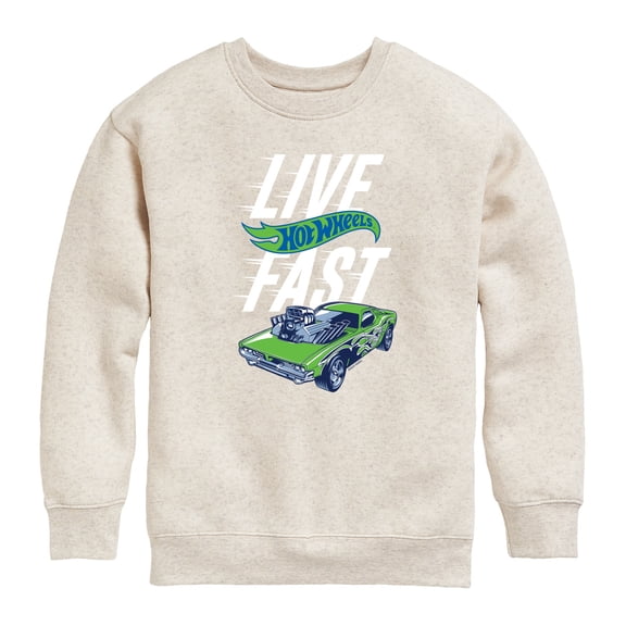Hot Wheels - Live Fast - Youth Boys Crew Fleece Sweatshirt