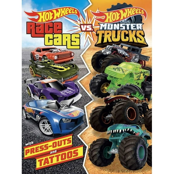 Hot Wheels Hot Wheels: Race Cars vs. Monster Trucks: 100% Officially Licensed by Mattel, Activities, Tattoos, & Press-Out Cards, (Paperback)