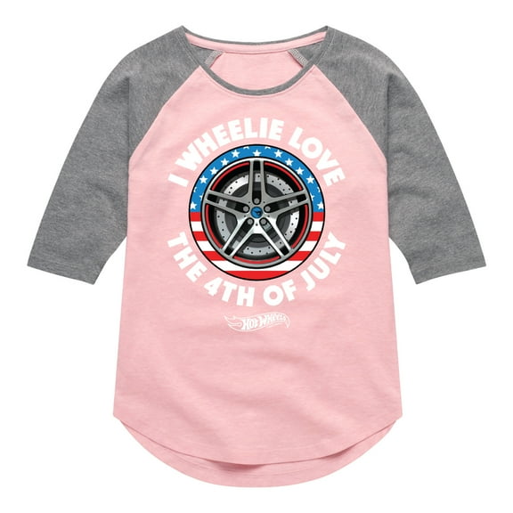 Hot Wheels - I Wheelie Love 4th of July - Toddler And Youth Girls Raglan Graphic T-Shirt