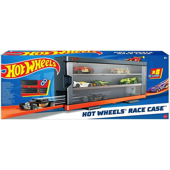 Hot Wheels Interactive Display Case with 8 Toy Cars & Storage for 12 Cars