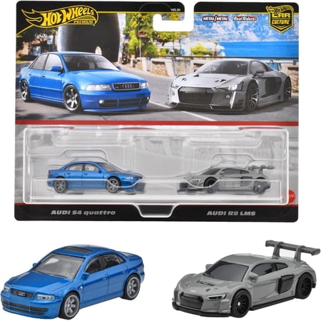 Hot Wheels JDY82 Premium 2 Pack Audi S4 Quattro & Audi R8 LMS Vehicle Toy Minicar 3 Years Old and Up