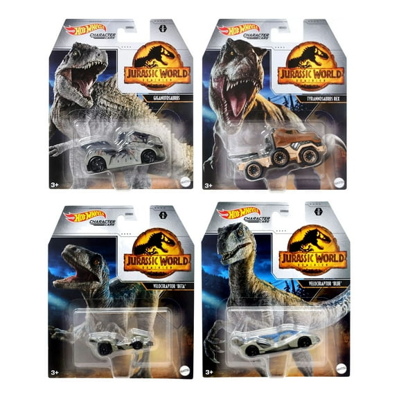Hot Wheels Jurassic World Character Car, Toy Vehicle, Gift for Kids 3 Years & Up Set of 4
