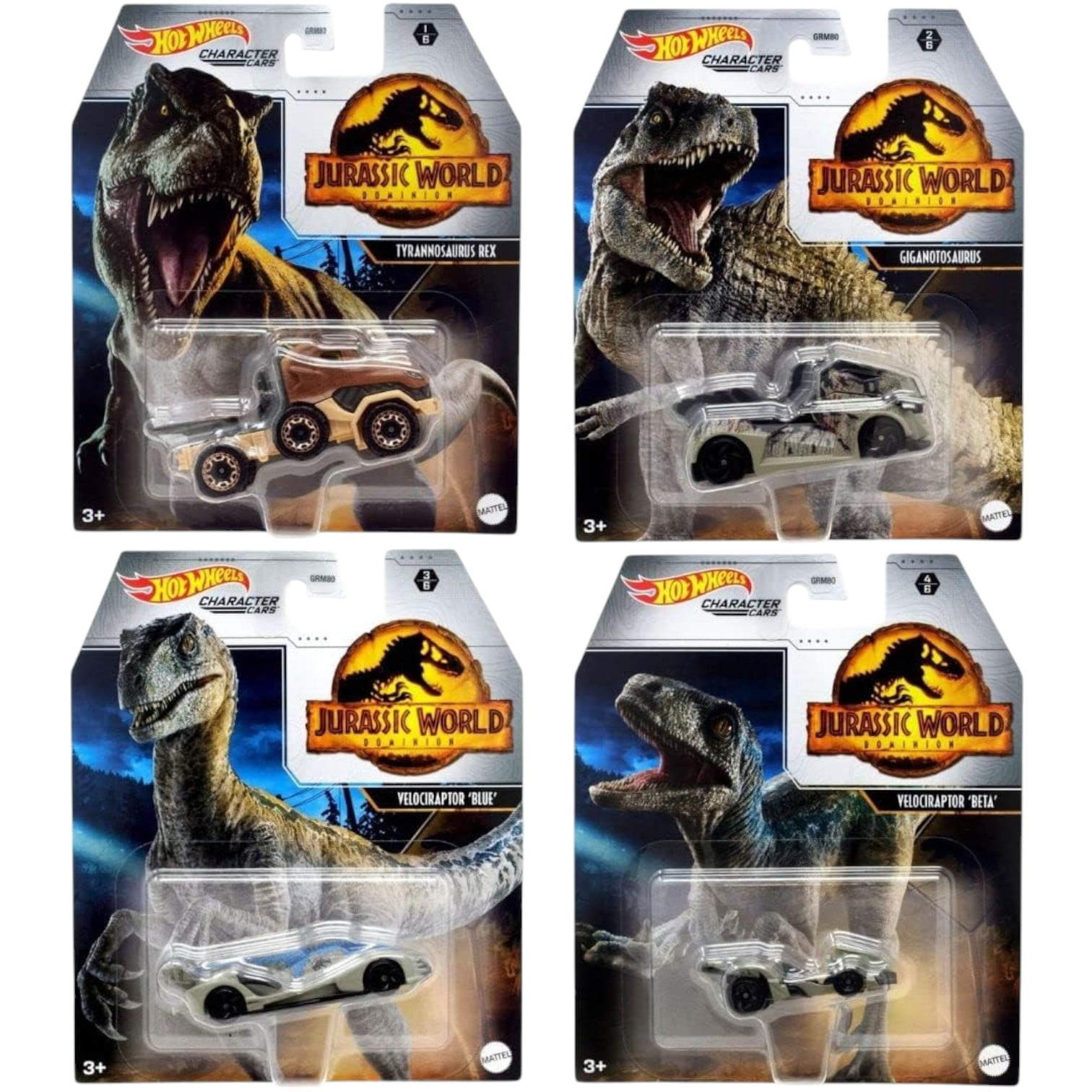 Hot Wheels Jurassic World Character Cars Set of 4 Diecast Vehicles from ...