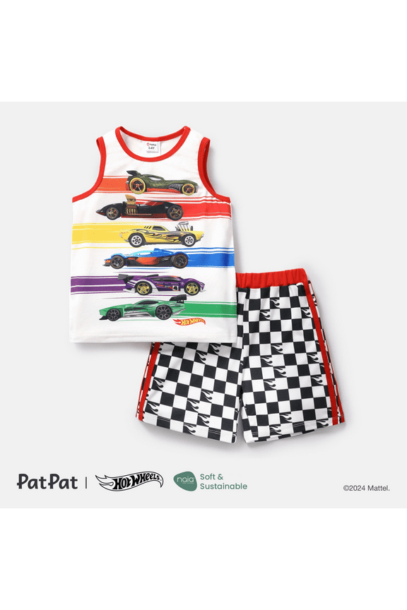 Kid Boys Graphic Sleeveless Tee with Plaid Sports Shorts 2 Pieces Outfit Set Sizes 2-6