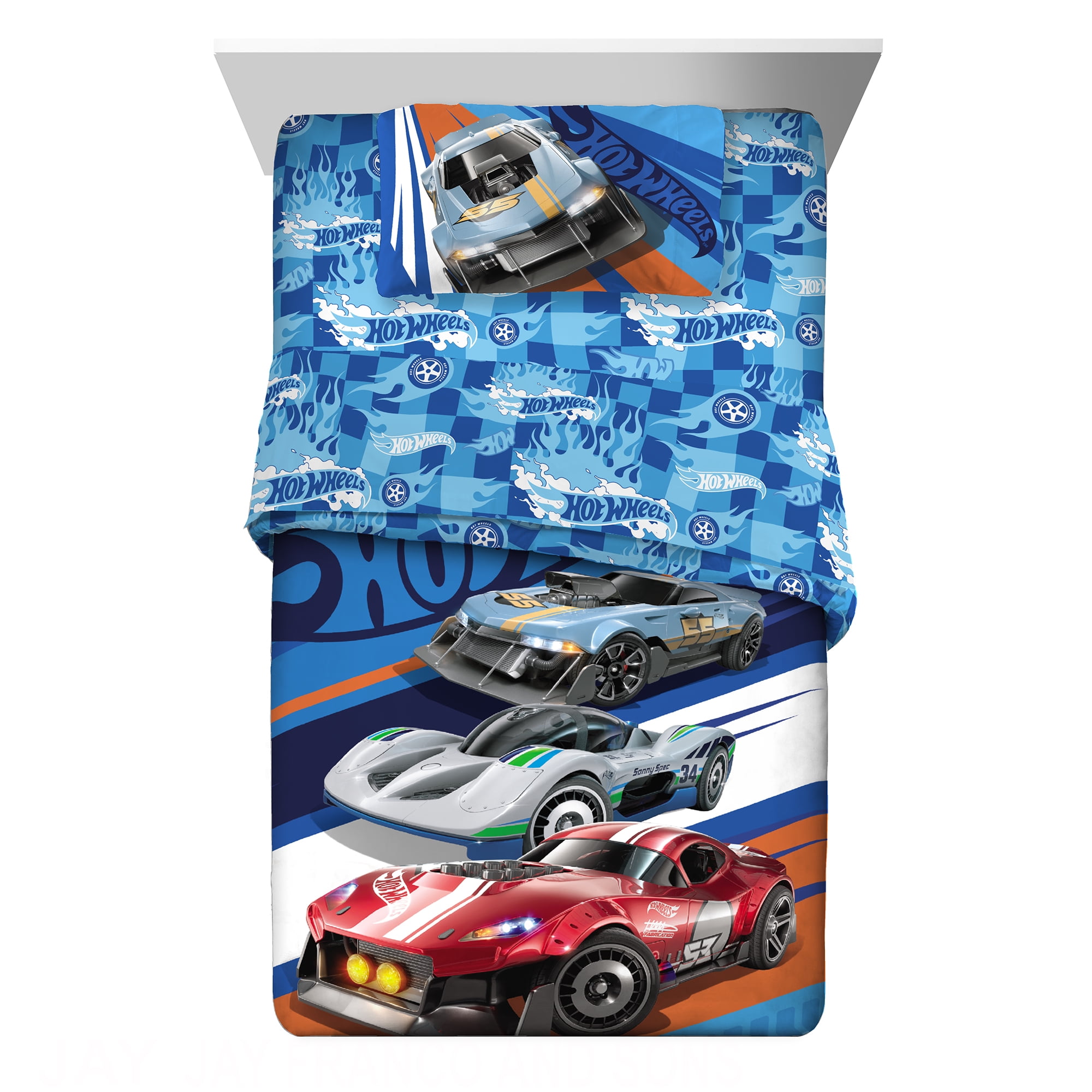 Hot Wheels Kids Twin Bed in a Bag, Comforter and Sheets. Mattel