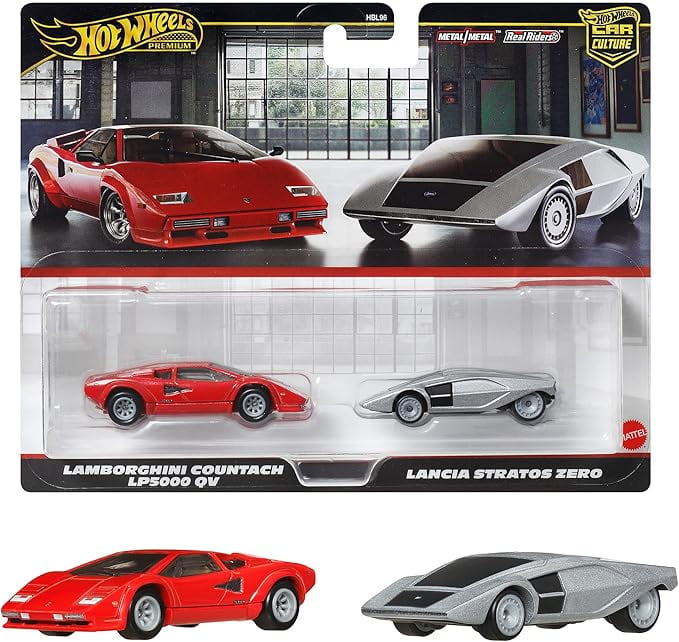 Hot Wheels Lamborghini Countach LP5000 & Lancia Stratos Zero 2 Pack Premium Set
