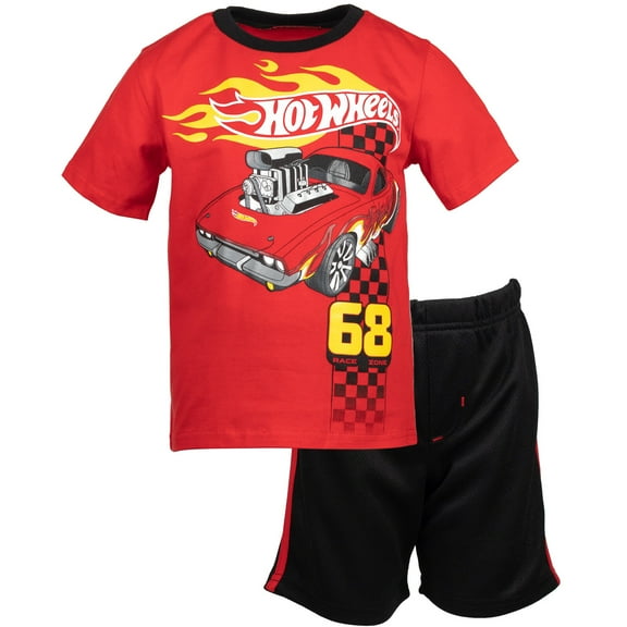 Hot Wheels Little Boys T-Shirt and Mesh Shorts Outfit Set Toddler to Big Kid