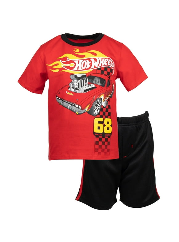 Hot Wheels Little Boys T-Shirt and Mesh Shorts Outfit Set Toddler to Big Kid