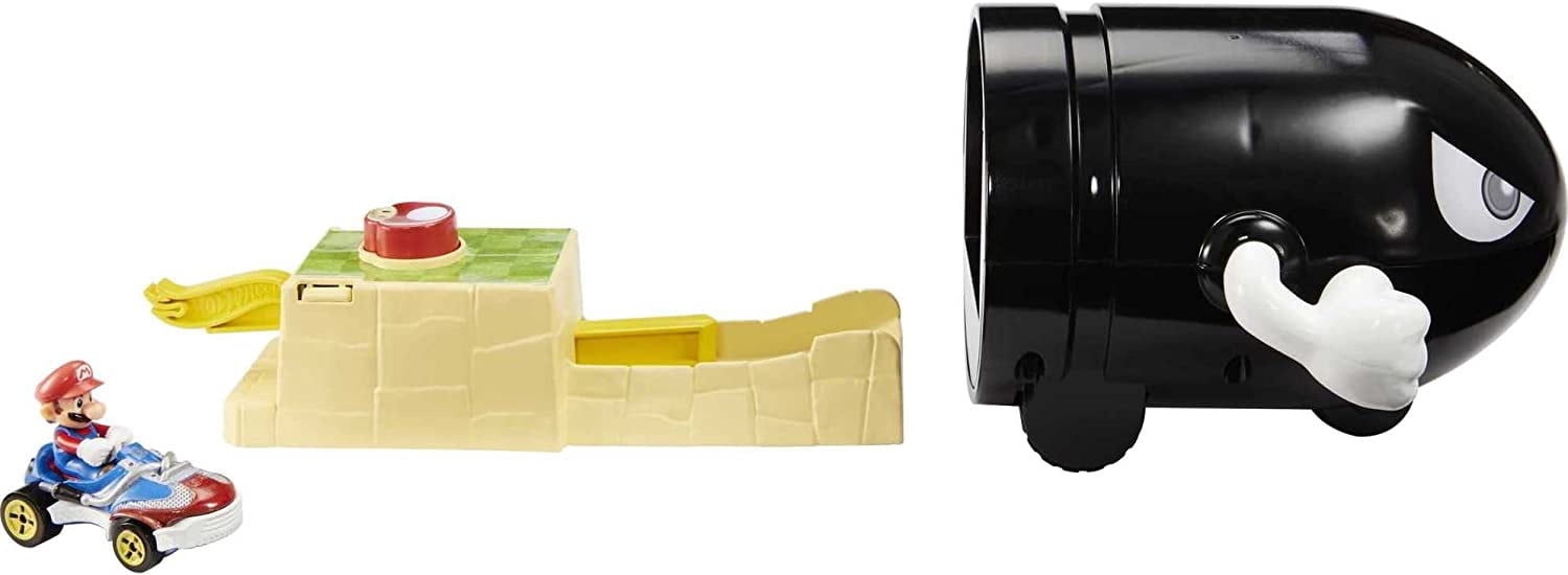 Hot Wheels Mario Kart Bullet Bill Launcher and Mario Kart vehicle by