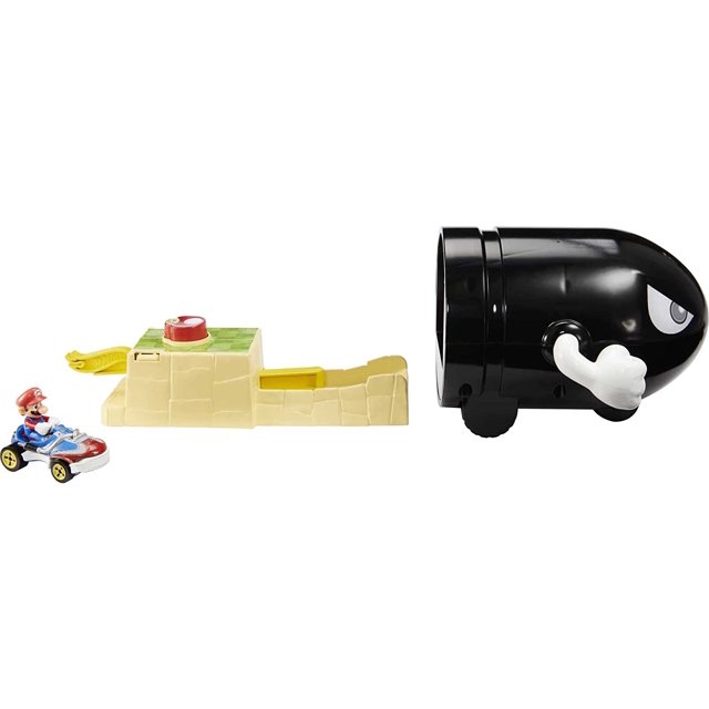 Hot Wheels Mario Kart Bullet Bill Launcher and Mario Kart vehicle by