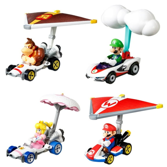 Hot Wheels Mario Kart Character Cars Collection Set, 4 Pack, Mario, Luigi, Donkey Kong, Princess Peach GVD30-956R