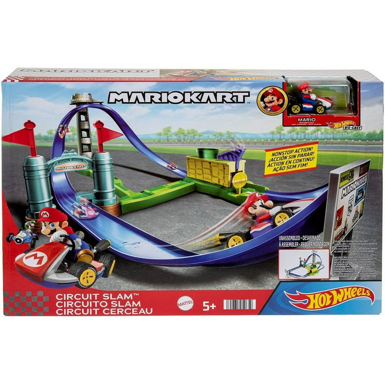 Hot Wheels Mario Kart Circuit Slam Track Race Play Set with Blue Cart Toy Walmart