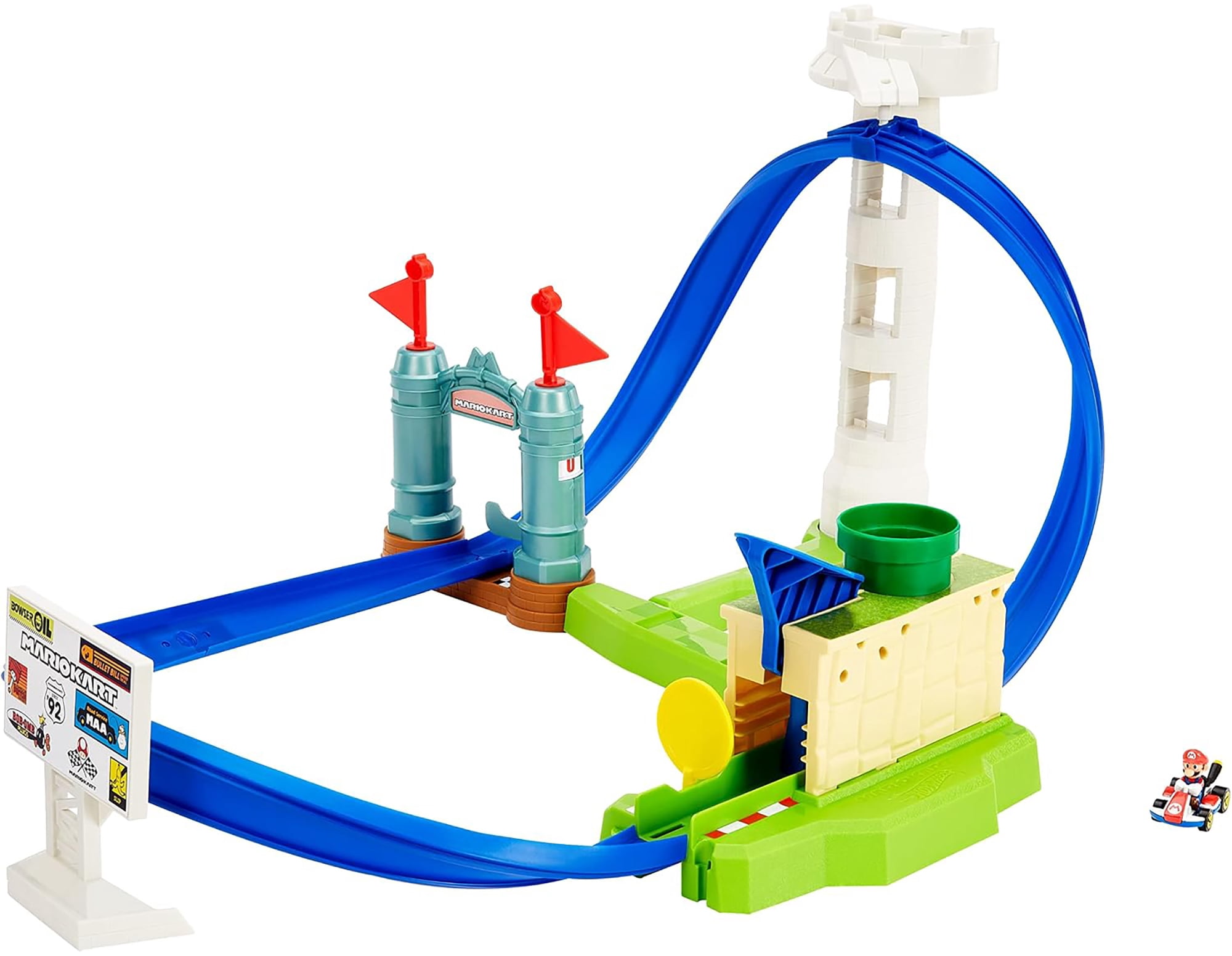 Hot Wheels Mario Kart Circuit Slam Vehicle Playsets with Mattle Blue Car Toy