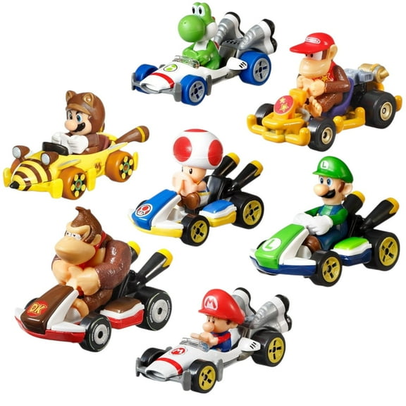 Hot Wheels Mario Kart Die-Cast Character Cars Collection Set, 7 Pack, Nintendo Gaming Collectibles GBG25-957P