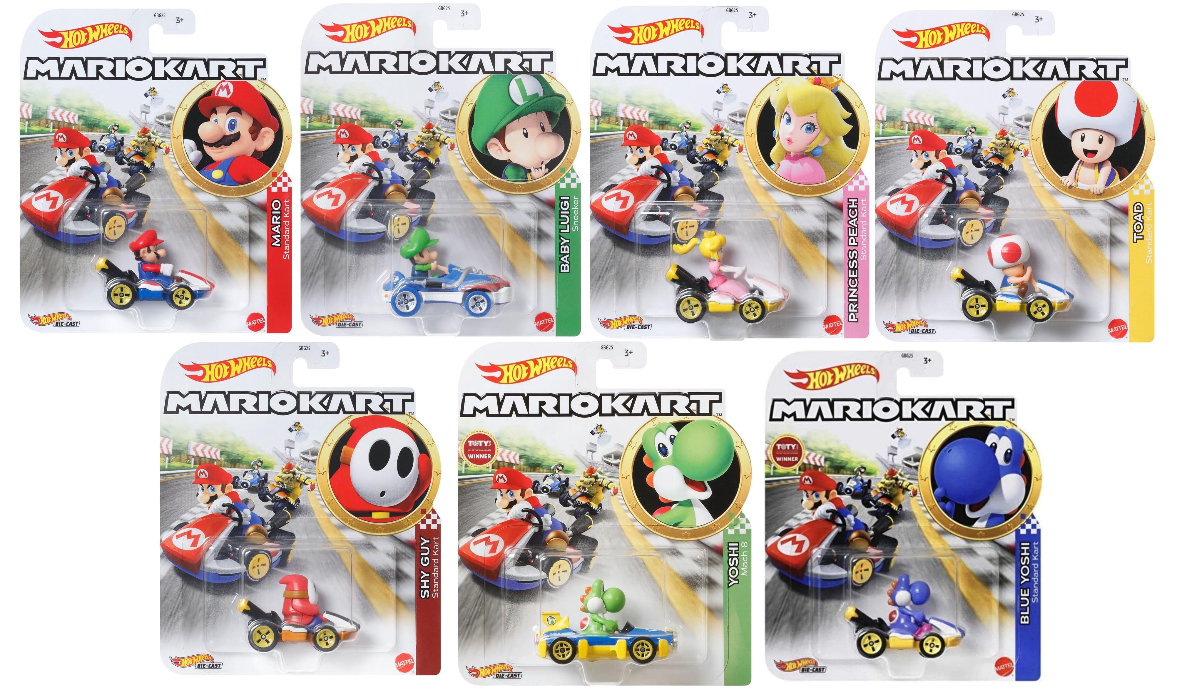 Hot Wheels Mario Kart Die-Cast Vehicle Collection, 7 Character Cars Set, Nintendo Gaming Toys GBG25-957L
