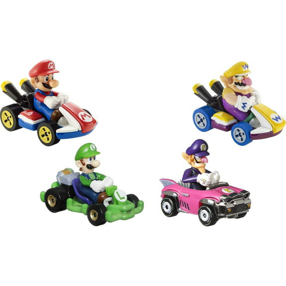 Hot Wheels Mario Kart Set of 4 Toy Character Vehicles, Includes 1 Exclusive Model (Styles May Vary)