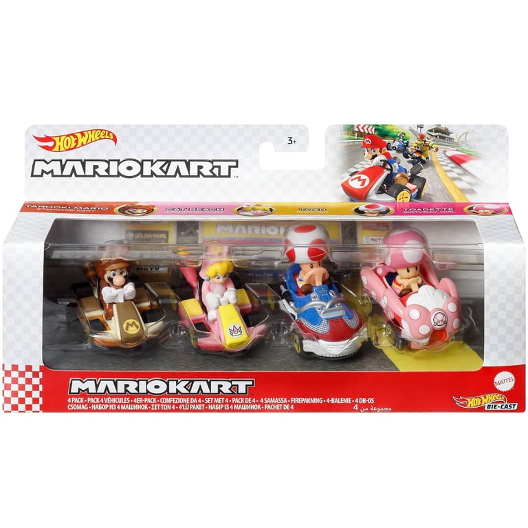 Hot Wheels Mario Kart Tanooki Mario, Cat Peach, Toad, Toadette