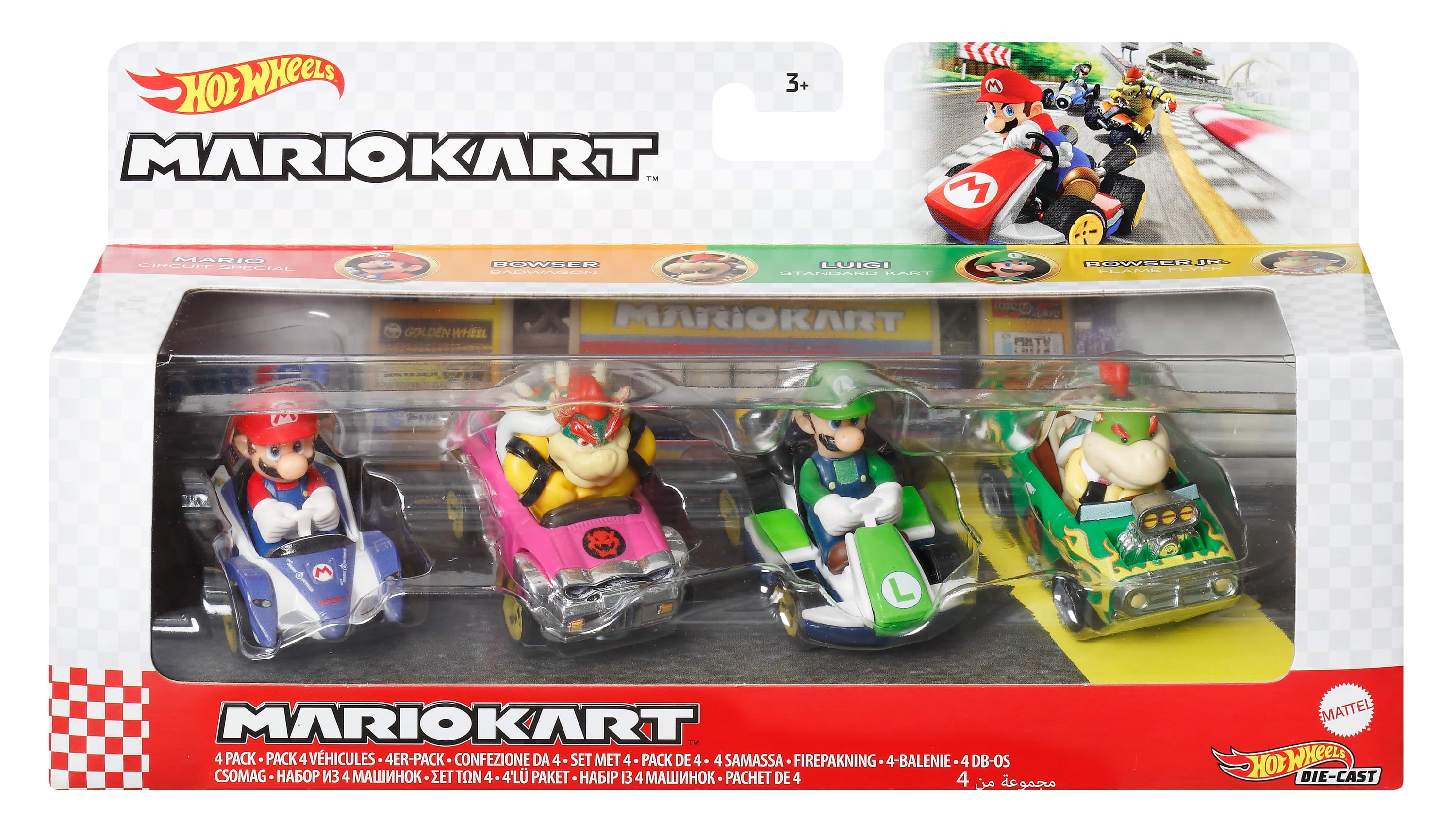 Hot Wheels Mario Kart Vehicle 4-Pack, Collectible Gift for Kids