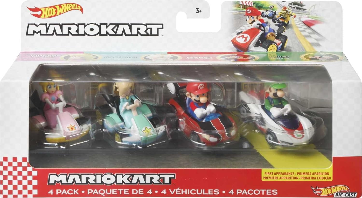 Hot Wheels Mario Kart Vehicles 4-Pack Die-cast 1:64 Scale with 4