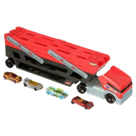 Hot Wheels - Mega Hauler Truck with 4 Cars - Red/Black