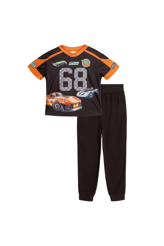 Mesh V-neck T-Shirt and French Terry Jogger Pants Outfit Set Toddler to Little Kid