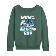 Hot Wheels - Mom Of Birthday Boy Womens Lightweight French Terry Wide Neck Long Sleeve Graphic Shirt